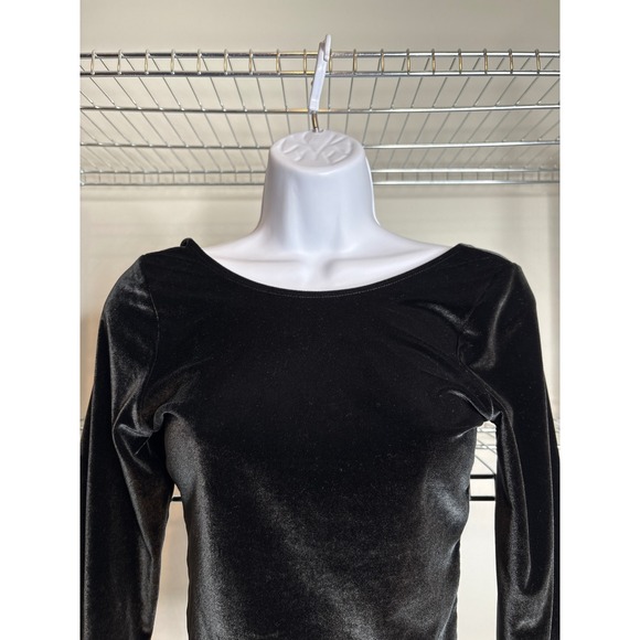 Abercrombie & Fitch Womens Y2K Black Velvet Long Sleeve‎ Crop Top Sz M Holiday - Picture 8 of 11